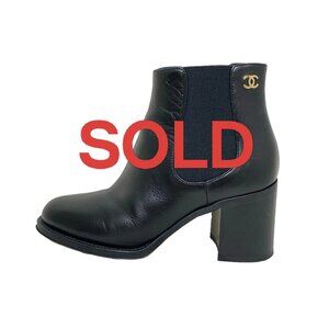 CHANEL - Black Leather Chemical Fiber Women's Boots 476-010925
